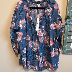 intro. Navy Floral Peasant Blouse